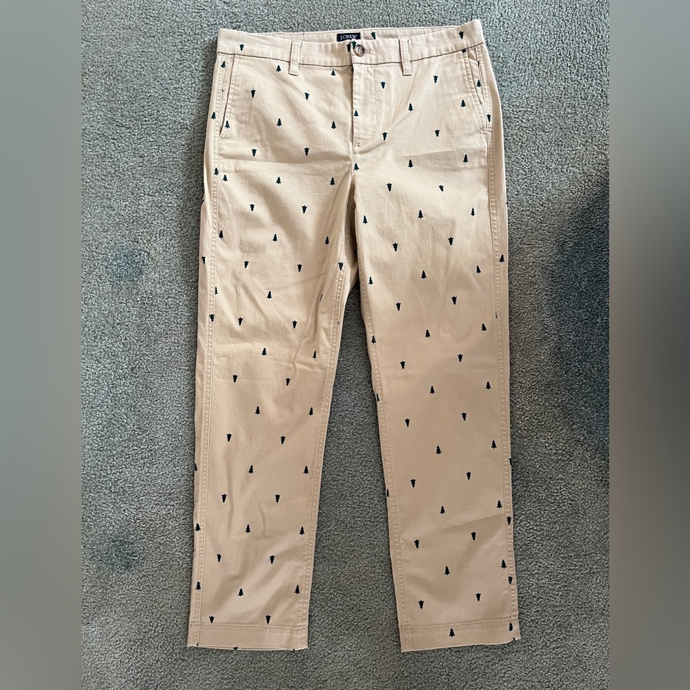 J. Crew Tree Printed High-Rise Girlfriend Chino Pants size 8 Holiday Christmas - Picture 2 of 7